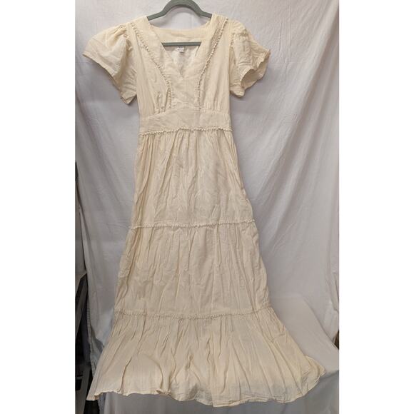 LOFT Beach Dresses & Skirts - Loft Beach Tiered V-Neck Short Sleeve Maxi Dress Women's XS Cream